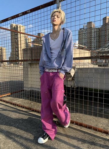 CAXx 麂皮拼皮铆钉伐木裤Suede patchwork rivet logging pants