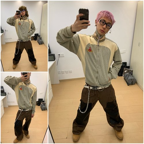 CAXx 麂皮拼皮铆钉伐木裤Suede patchwork rivet logging pants