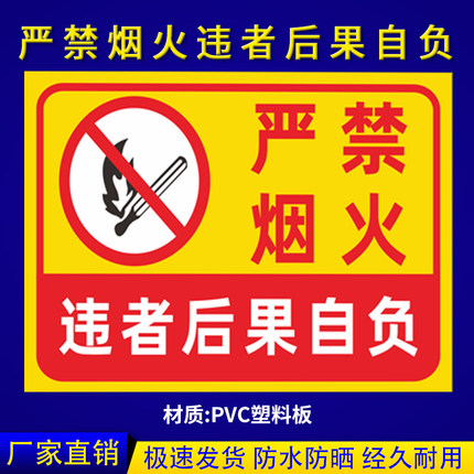 严禁明火违者罚款后果自负标识牌仓库重地严禁烟火禁止吸烟生产重地闲人免进消防安全警示提示墙贴定制标志牌