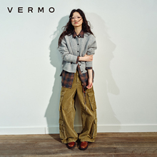 VERMO 复古水洗褪色做旧质感 灯芯绒多口袋挂饰工装宽松休闲裤