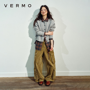 宽松休闲裤 灯芯绒多口袋挂饰工装 复古水洗褪色做旧质感 VERMO