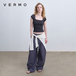 短袖 干爽弹力强捻棉方圆领修身 精细刻画优美线条 VERMO