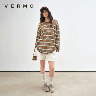 上衣T恤 柔软舒适别致立体肌理感条纹宽松长袖 VERMO 复古色彩