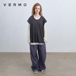 天丝亚麻叠穿两件套T恤 复古未完成毛边 VERMO 惬意层次