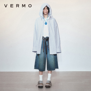 连帽衬衫 VERMO 宽松竖条纹中长款 经典 男女同款