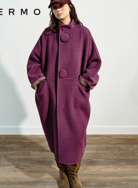 VERMO 轻盈柔软复古简约 高支全羊毛 茧形连袖手工双面呢大衣外套