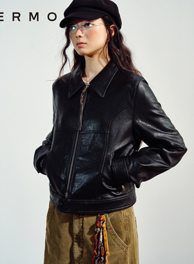 VERMO 重塑经典比例 手工编绳复古修身短款皮夹克外套