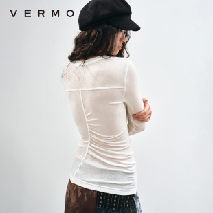 柔软舒适天丝羊毛 打底衫 解构抽褶堆量 小圆领长袖 弹力修身 VERMO