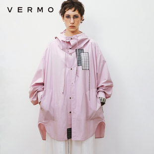 随性拼贴remake连帽抽绳宽松休闲衬衫 VERMO 美丽夕岚粉