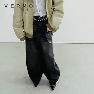 宽松廓形拖沓Baggy不踩脚水洗做旧牛仔裤 VERMO 随意慵懒
