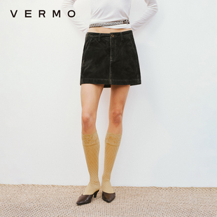 柔软有型麂皮绒短半裙 立体贴袋 VERMO 自然做旧复古褪色