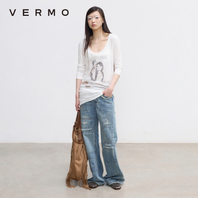 VERMOU形领精梳棉复古T恤裙