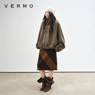 VERMO 可双面穿轻盈夹克外套 复古砂洗翻领拼接腰果花