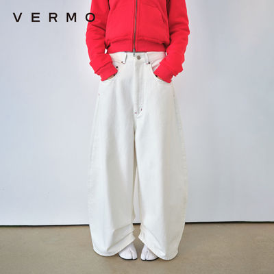 VERMO茧型压褶磨毛牛仔裤