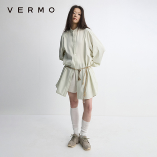 拼接针织与府绸材质洗水毛边立领衬衫 VERMO 立体裁剪弯刀袖