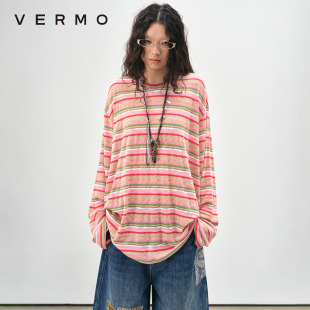 柔软舒适立体肌理感条纹宽松长袖 色彩 上衣T恤 复古又明快 VERMO