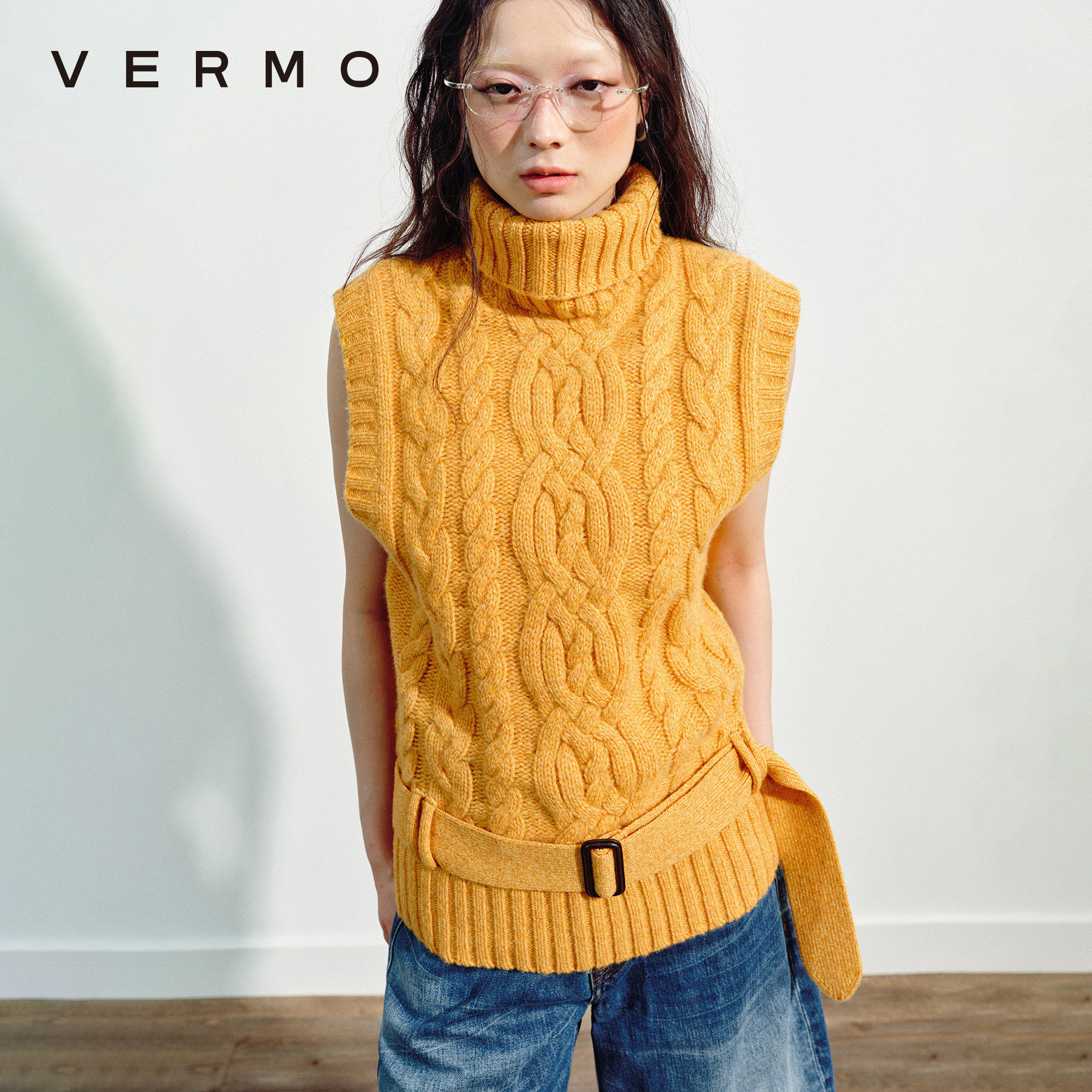 VERMO 旧时光的调色盘 复古混色全羊毛 卡胯腰带针织马甲背心