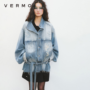 柔软舒适棉牛仔外套 remake复古水洗低腰绑带 VERMO 解构随性