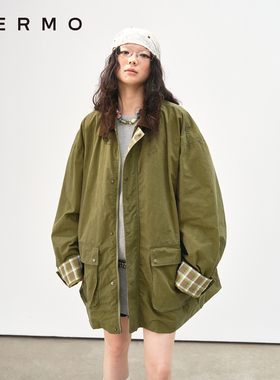 VERMO 记录使用痕迹 美丽橄榄绿 复古纸感油蜡布谷仓夹克外套