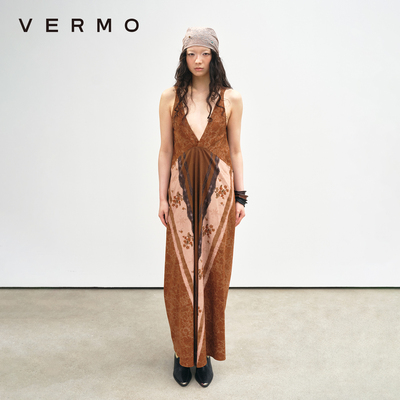 VERMO龟背两穿可调节橘棕色长裙