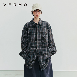 宽松加厚毛边毛呢衬衫 立体肌理格纹 外套 复古经典 VERMO