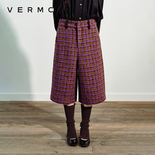 简约羊毛格纹粗花呢七分靴裤 VERMO 复古色彩别致肌理