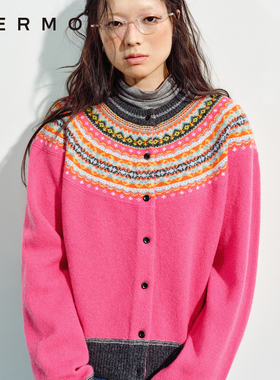 VERMO 复古明亮色彩 温暖轻盈 费尔岛提花羊毛开衫外套