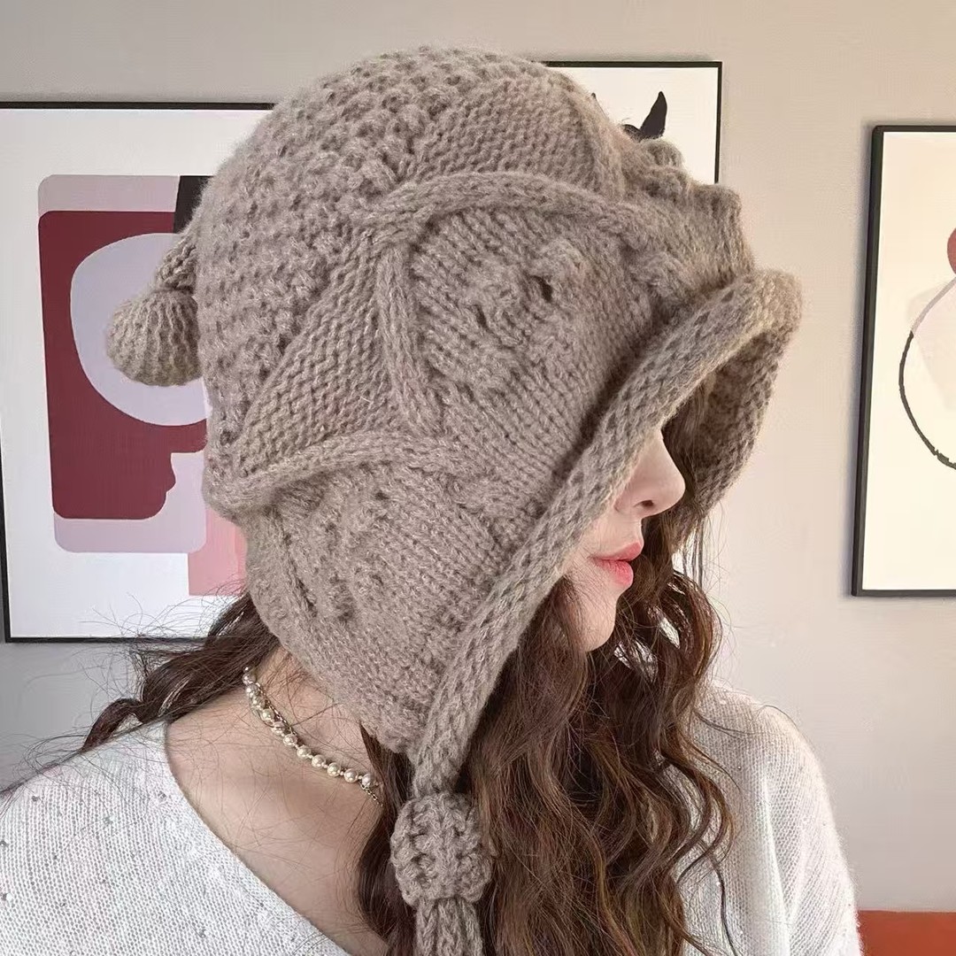 玲姐帽子手工加绒2025冬季手工双层加绒菱形针织加厚风雪保暖帽女