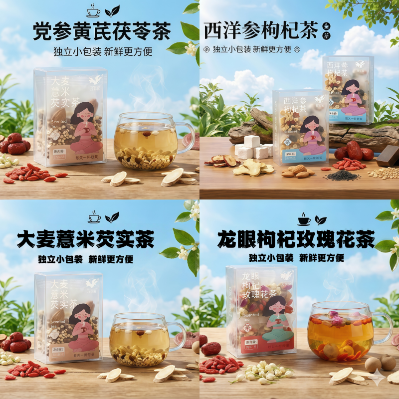 万年青中药养生滋补花茶灵芝龙眼西洋参枸杞党参黄芪茯苓茉莉滕茶