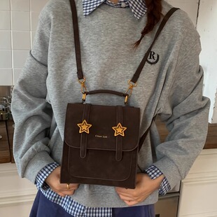 高级质感小众学院风双肩包包女2026新款 复古斜挎剑桥包 潮休闲美式