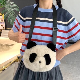 网红超火中国风熊猫包包女可爱卡通毛绒玩偶包少女背包女士斜挎包