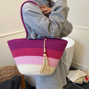 大容量编织包包女新款2026夏季时尚撞色单肩包百搭休闲通勤托特包