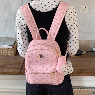 美式小众粉色双肩包包女2025大容量旅游背包轻便大学生上课书包