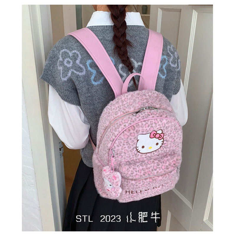 超火网红KT猫豹纹双肩包包女大容量2026新款韩版卡通洋气百搭书包