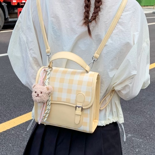 学院风格子双肩包包女2025新款小众网红小型书包女生通勤旅行背包