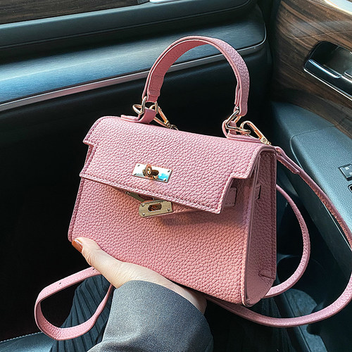 樱花粉铂金包小众百搭ins斜挎包