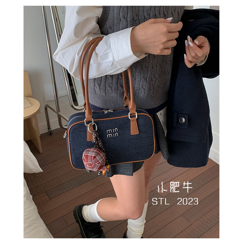 美式复古牛仔布波士顿包包女百搭时尚手提单肩斜挎包小众枕头包潮