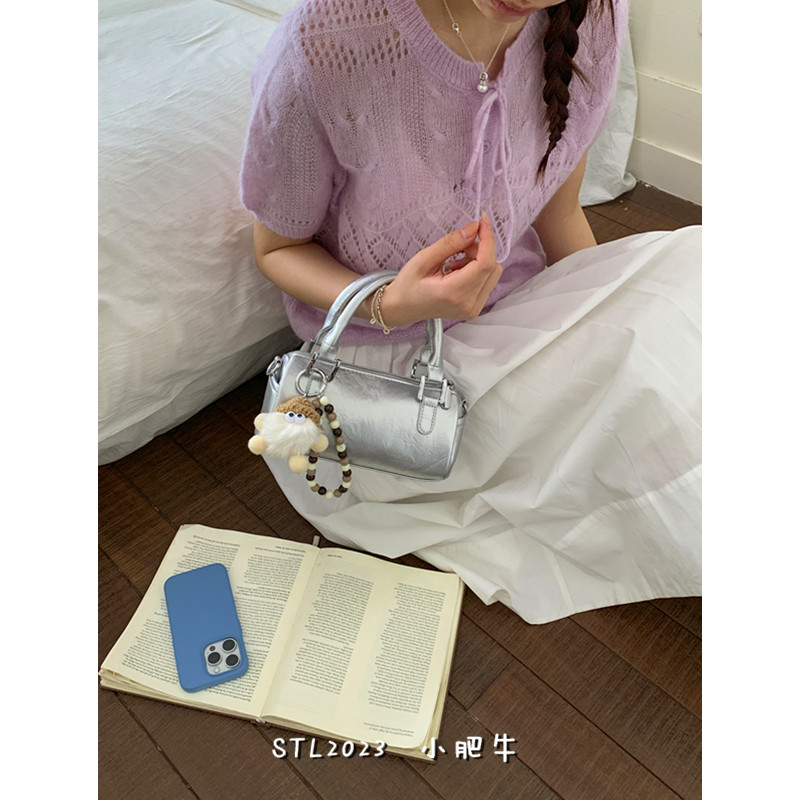 韩国复古小众银色保龄球包包女图片