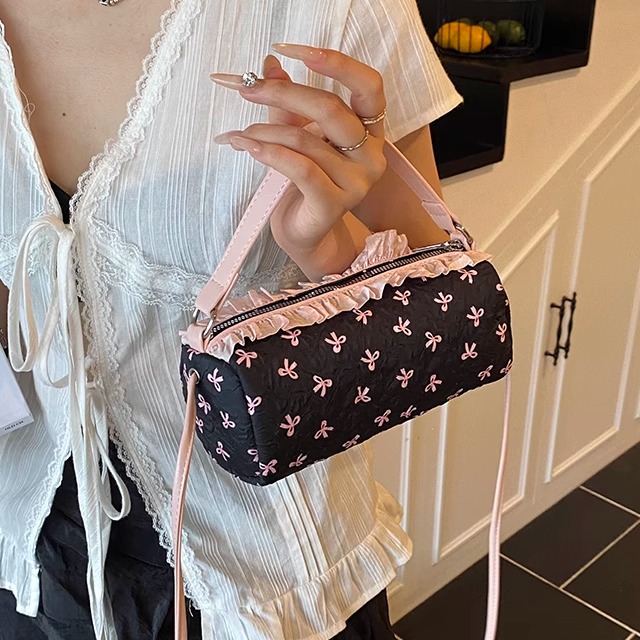 蝴蝶结圆筒包手提斜挎小包