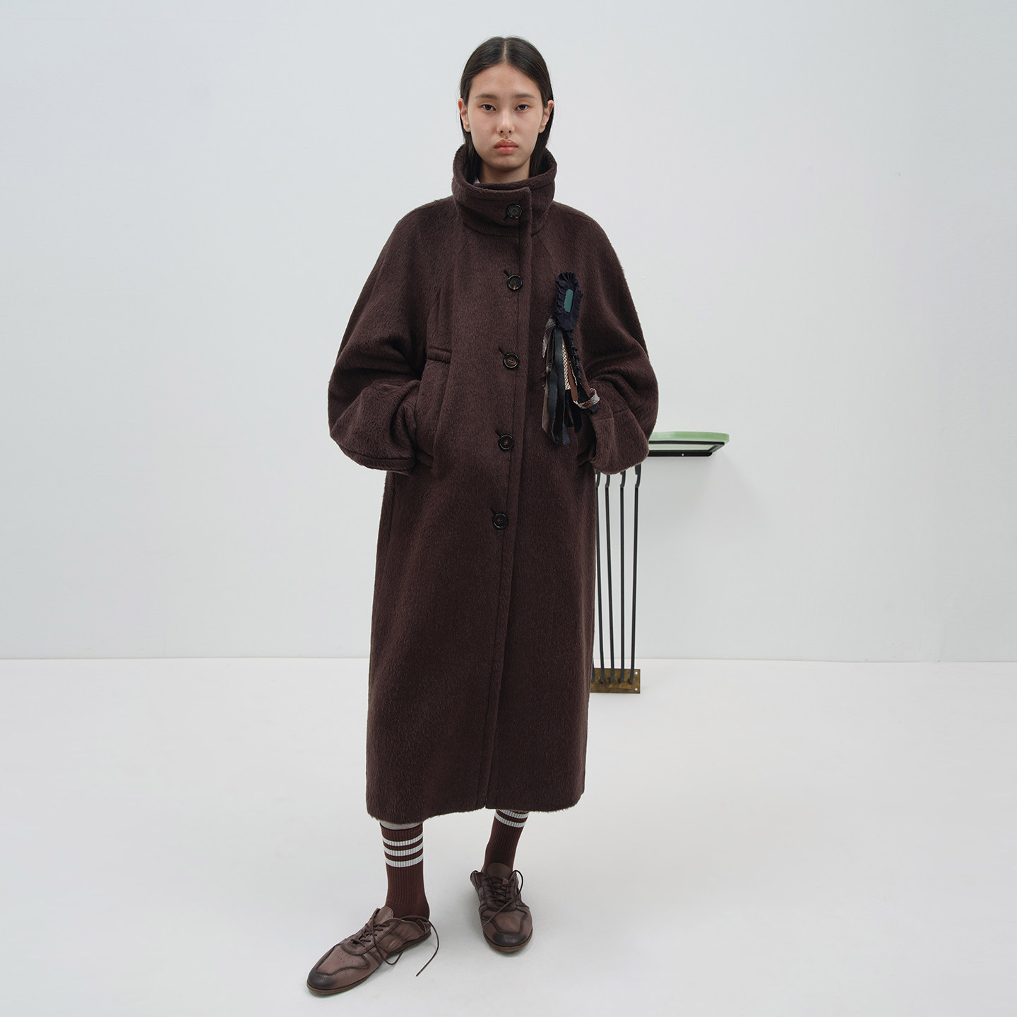 NMORE设计师品牌 25冬季新款 黑巧咖苏力贝贝羊毛立领长款大衣,女装/女士精品,毛呢外套,淘宝优惠券,粉丝福利购,淘宝优惠卷