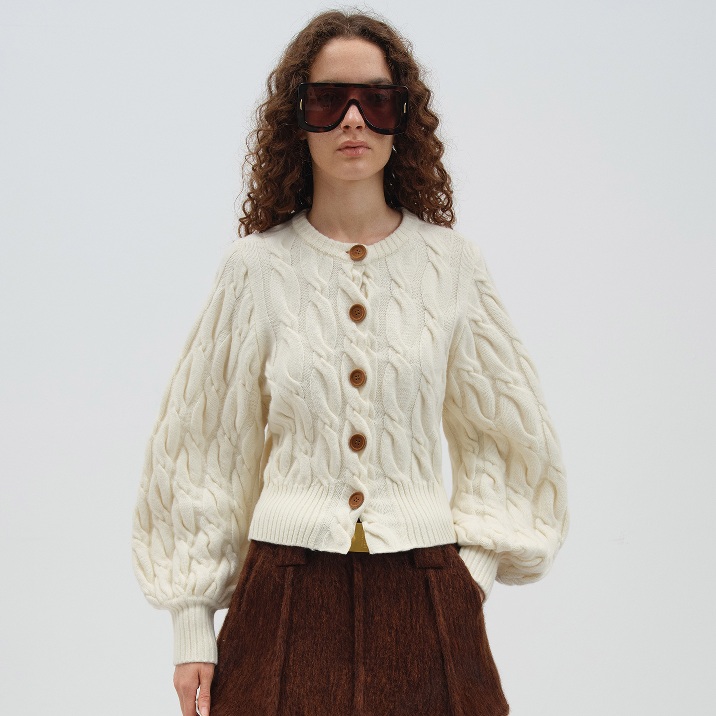 NMORE设计师品牌 25冬季新款 冰川蓝绞花羊毛针织开衫