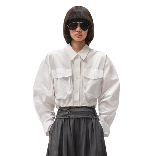 N·MORE设计师品牌 26春季新品 白色大口袋长袖衬衫女设计感小众