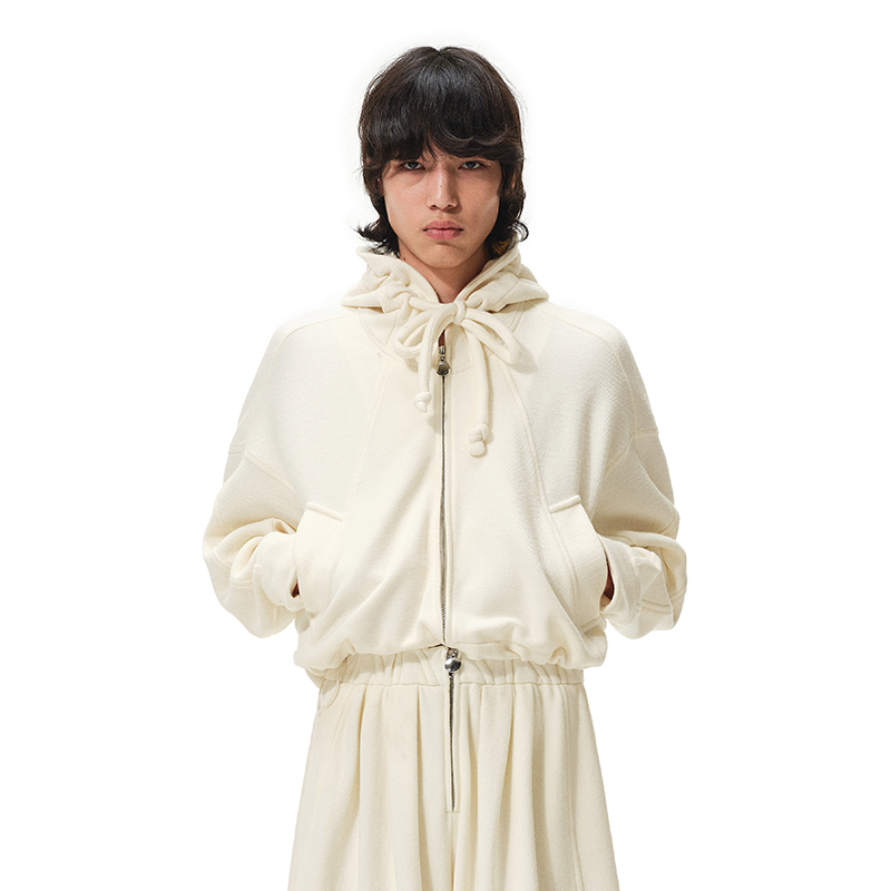 N·MORE设计师品牌 羊毛混纺廓形袖针织连帽卫衣