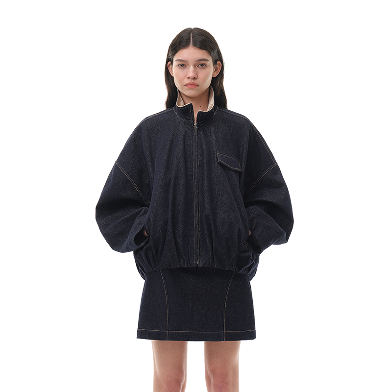 海军蓝阔型活性染不掉色牛仔外套