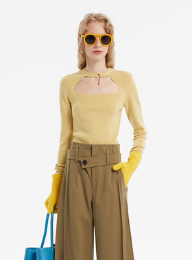 N·MORE设计师品牌 秋冬 方领修身显瘦羊毛打底针织衫