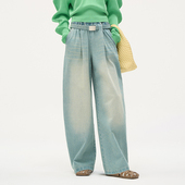 复古直筒女休闲裤 长裤 直筒显瘦设计师新款 N·MORE宽松阔腿牛仔裤