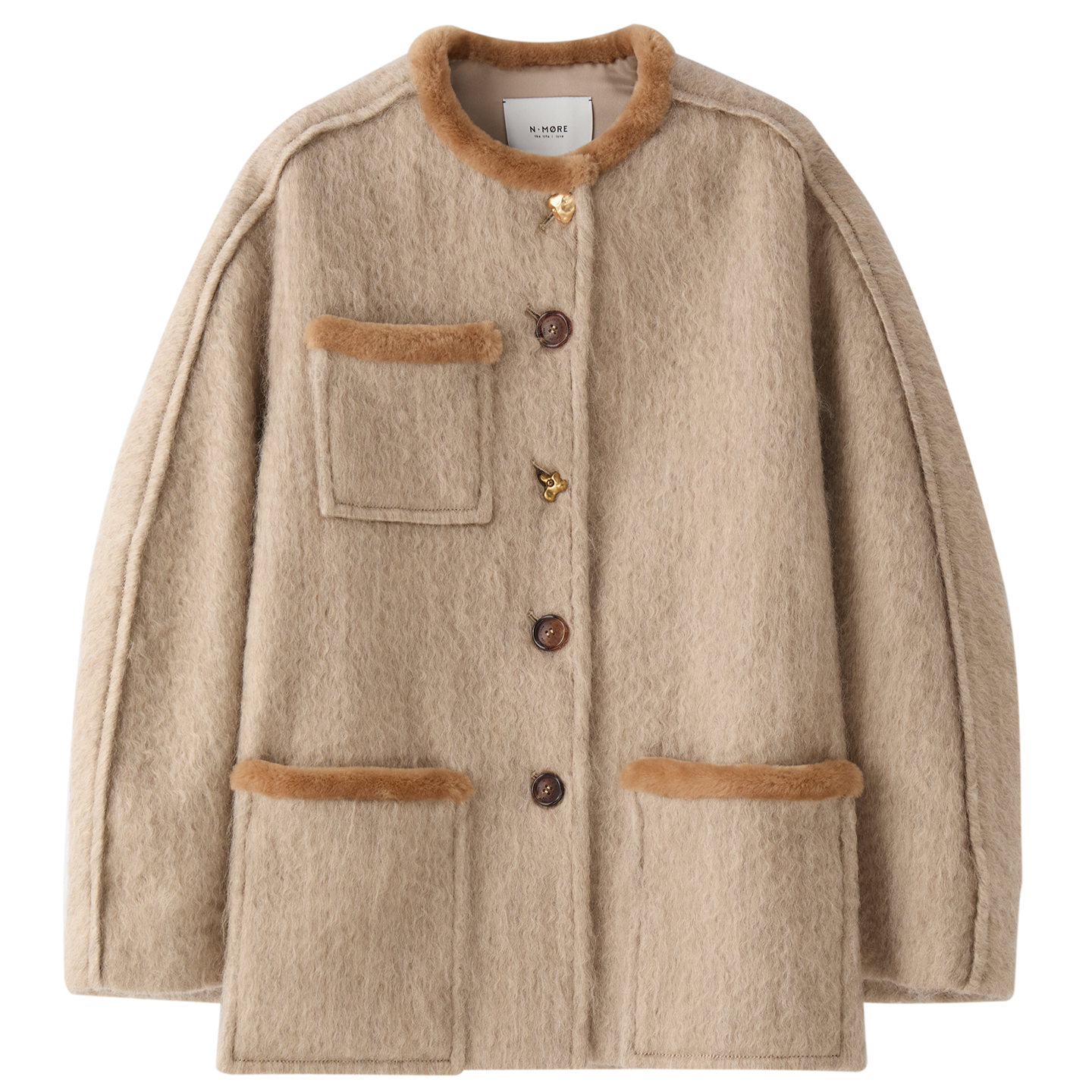 NMORE设计师品牌 25冬季新款 浅滩米马海羊毛毛边装饰廓形外套