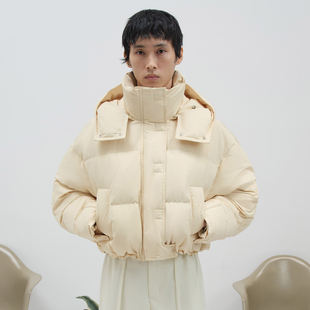 NMORE设计师品牌 25冬季新品 灰矿蓝短款连帽鹅绒羽绒服