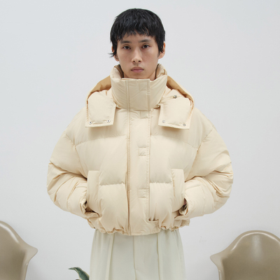 NMORE设计师品牌 25冬季新品 灰矿蓝短款连帽鹅绒羽绒服