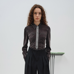 饰领带植绒衬衫 NMORE设计师品牌 栗壳褐装 25秋季 新款